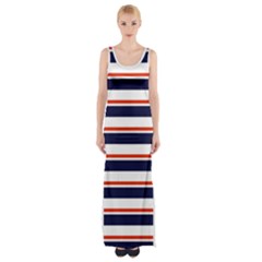 Red With Blue Stripes Thigh Split Maxi Dress by tmsartbazaar