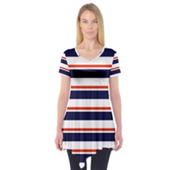 Red With Blue Stripes Short Sleeve Tunic  by tmsartbazaar