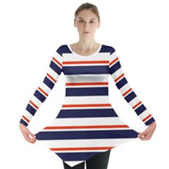 Red With Blue Stripes Long Sleeve Tunic  by tmsartbazaar