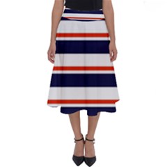 Red With Blue Stripes Perfect Length Midi Skirt by tmsartbazaar