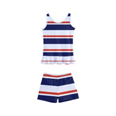 Red With Blue Stripes Kids  Boyleg Swimsuit by tmsartbazaar