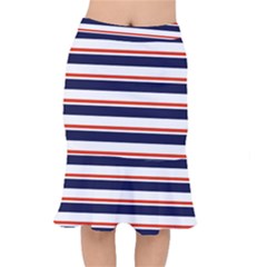 Red With Blue Stripes Short Mermaid Skirt by tmsartbazaar