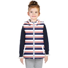 Red With Blue Stripes Kids  Hooded Puffer Vest by tmsartbazaar