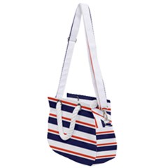 Red With Blue Stripes Rope Handles Shoulder Strap Bag by tmsartbazaar