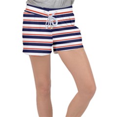 Red With Blue Stripes Velour Lounge Shorts by tmsartbazaar