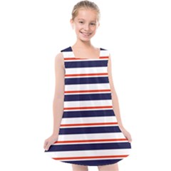 Red With Blue Stripes Kids  Cross Back Dress by tmsartbazaar