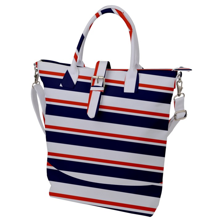 Red With Blue Stripes Buckle Top Tote Bag