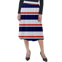 Red With Blue Stripes Classic Velour Midi Skirt  by tmsartbazaar