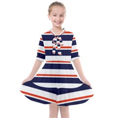 Red With Blue Stripes Kids  All Frills Chiffon Dress by tmsartbazaar