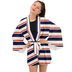 Red With Blue Stripes Long Sleeve Kimono by tmsartbazaar