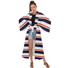 Red With Blue Stripes Maxi Kimono by tmsartbazaar