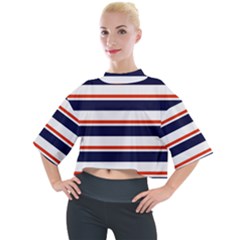 Red With Blue Stripes Mock Neck Tee by tmsartbazaar