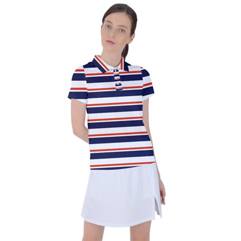 Red With Blue Stripes Women s Polo Tee by tmsartbazaar