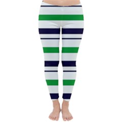 Green With Blue Stripes Classic Winter Leggings by tmsartbazaar