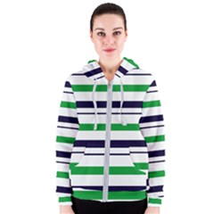 Green With Blue Stripes Women s Zipper Hoodie by tmsartbazaar