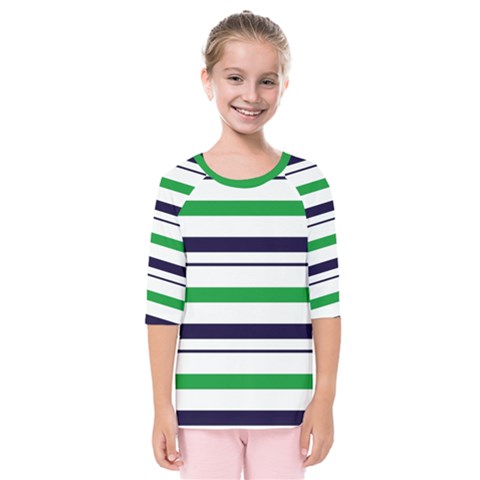 Green With Blue Stripes Kids  Quarter Sleeve Raglan Tee by tmsartbazaar