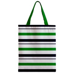 Green With Blue Stripes Zipper Classic Tote Bag by tmsartbazaar