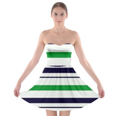 Green With Blue Stripes Strapless Bra Top Dress by tmsartbazaar