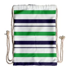 Green With Blue Stripes Drawstring Bag (large) by tmsartbazaar