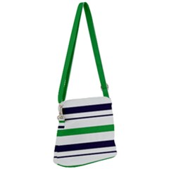 Green With Blue Stripes Zipper Messenger Bag by tmsartbazaar