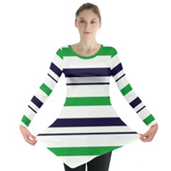 Green With Blue Stripes Long Sleeve Tunic  by tmsartbazaar