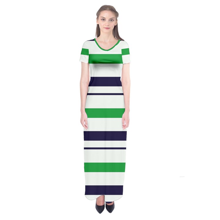 Green With Blue Stripes Short Sleeve Maxi Dress