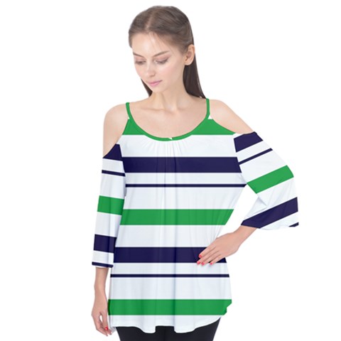 Green With Blue Stripes Flutter Tees by tmsartbazaar