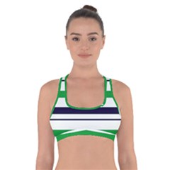 Green With Blue Stripes Cross Back Sports Bra by tmsartbazaar