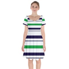 Green With Blue Stripes Short Sleeve Bardot Dress by tmsartbazaar