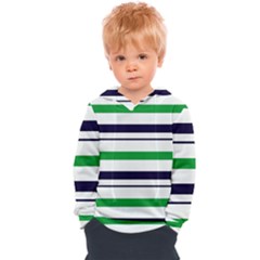 Green With Blue Stripes Kids  Overhead Hoodie