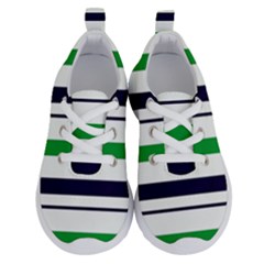 Green With Blue Stripes Running Shoes by tmsartbazaar