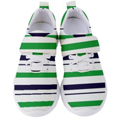 Green With Blue Stripes Women s Velcro Strap Shoes by tmsartbazaar