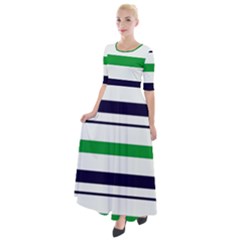 Green With Blue Stripes Half Sleeves Maxi Dress by tmsartbazaar