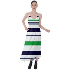 Green With Blue Stripes Tie Back Maxi Dress by tmsartbazaar