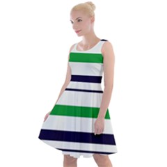 Green With Blue Stripes Knee Length Skater Dress by tmsartbazaar