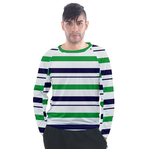 Green With Blue Stripes Men s Long Sleeve Raglan Tee by tmsartbazaar