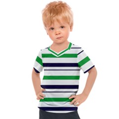 Green With Blue Stripes Kids  Sports Tee