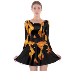 Shadow Heart Love Flame Girl Sexy Pose Long Sleeve Skater Dress