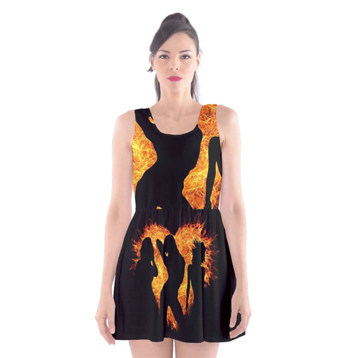 Shadow Heart Love Flame Girl Sexy Pose Scoop Neck Skater Dress