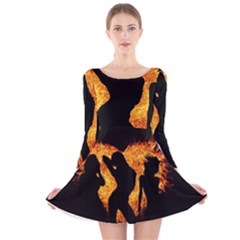 Shadow Heart Love Flame Girl Sexy Pose Long Sleeve Velvet Skater Dress by HermanTelo