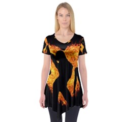 Shadow Heart Love Flame Girl Sexy Pose Short Sleeve Tunic  by HermanTelo