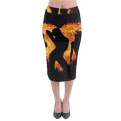 Shadow Heart Love Flame Girl Sexy Pose Midi Pencil Skirt