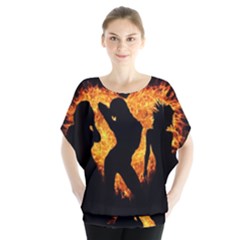 Shadow Heart Love Flame Girl Sexy Pose Batwing Chiffon Blouse