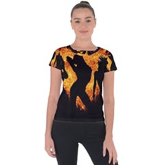 Shadow Heart Love Flame Girl Sexy Pose Short Sleeve Sports Top 