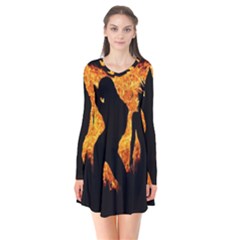 Shadow Heart Love Flame Girl Sexy Pose Long Sleeve V-neck Flare Dress by HermanTelo