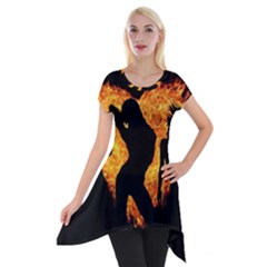 Shadow Heart Love Flame Girl Sexy Pose Short Sleeve Side Drop Tunic