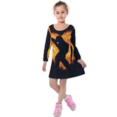 Shadow Heart Love Flame Girl Sexy Pose Kids  Long Sleeve Velvet Dress by HermanTelo