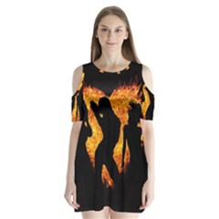 Shadow Heart Love Flame Girl Sexy Pose Shoulder Cutout Velvet One Piece by HermanTelo