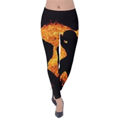 Shadow Heart Love Flame Girl Sexy Pose Velvet Leggings by HermanTelo