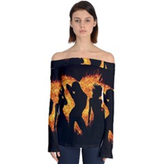 Shadow Heart Love Flame Girl Sexy Pose Off Shoulder Long Sleeve Top